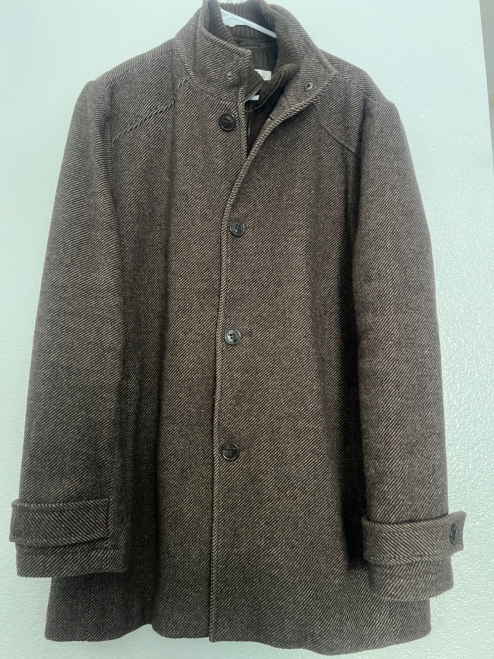 Kenneth Cole Reaction Brown Herringbone Pea Coat